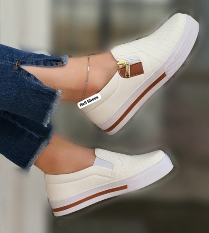 TÃ?NIS BRANCO / CARAMELO / ZÃPER LATERAL