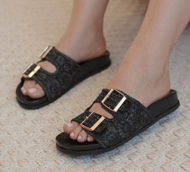 PAPETE FLAT PRETA / RENDA / FIVELA