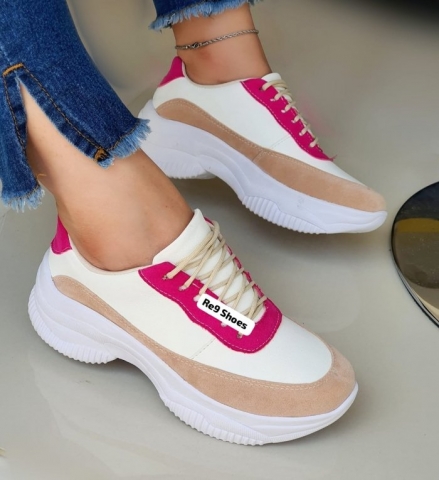 TÃ?NIS CHUNKY BRANCO / PINK / AREIA