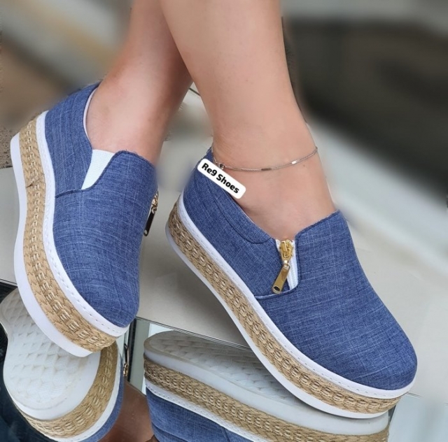 TÃ?NIS JEANS / ZÃPER LATERAL / SOLA ALTA