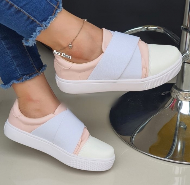 TÃ?NIS ROSÃ? E BRANCO / ELÃSTICO