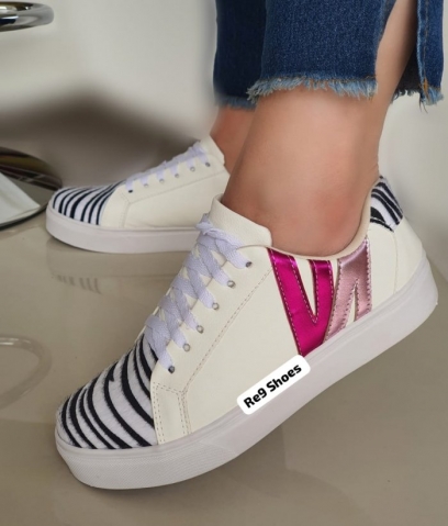 TÃ?NIS BRANCO/ZEBRA / DETALHE METALIZADO