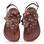 SANDÃLIA PAPETE CARAMELO / FLORES APLICAÃ?Ã?O HOTFIX