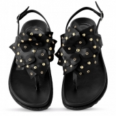 SANDÃLIA PAPETE PRETA / FLORES APLICAÃ?Ã?O HOTFIX