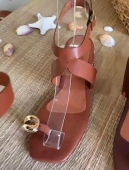 SANDÃLIA CARAMELO / DEDO / SALTO COM APLIQUE DOURADO